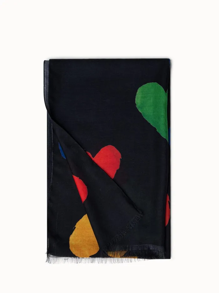 Cashmere Silk Scarf With Hearts Print Blackmulticolor Women Akris Cashmere
