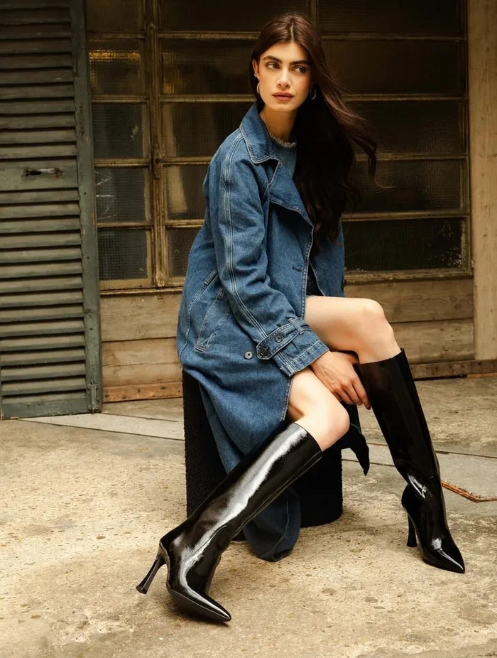 Clarisse Black Vinyl Women Bobbies Knee High Boots
