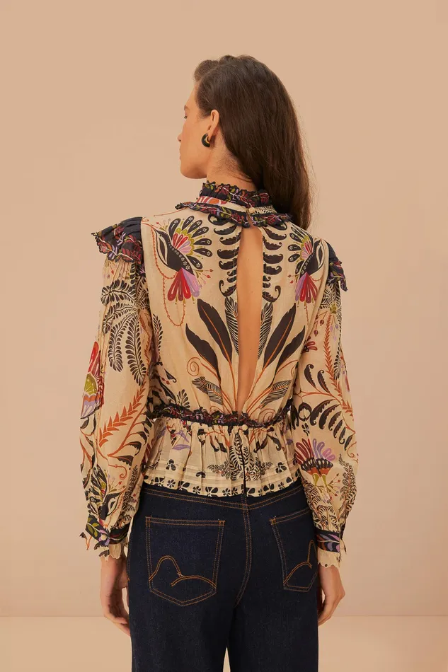 Classic Nature Sand Ruffled Long Sleeve Blouse Women Farm Rio Blouses