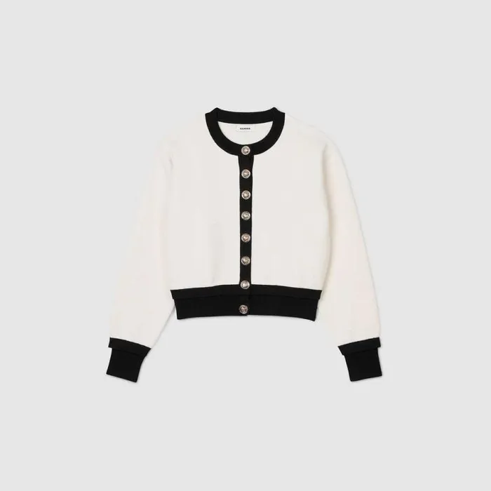 Coatigans Women SANDRO Knit Cardigan Ecru Black