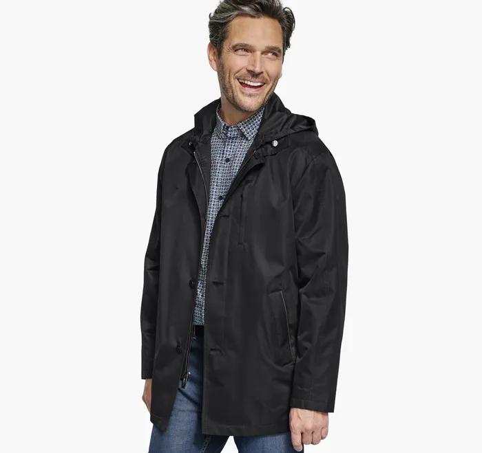 Coats Jackets and Vests Johnston and Murphy Men Upton WaterResistant Raincoat Black