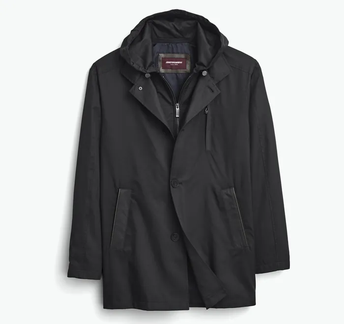 Coats Jackets and Vests Johnston and Murphy Men Upton WaterResistant Raincoat Black
