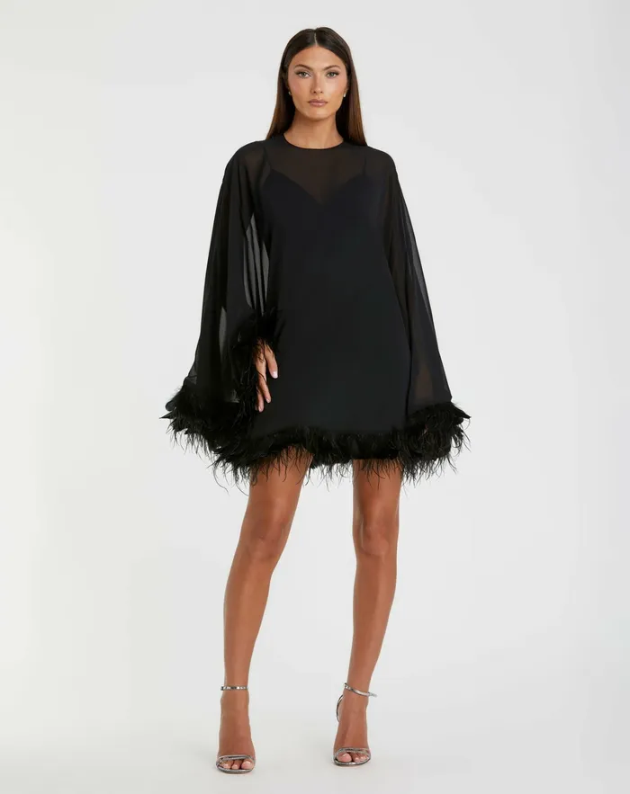 Cocktail Dresses Mac Duggal Women Trapeze Feather Trim Mini Dress Black