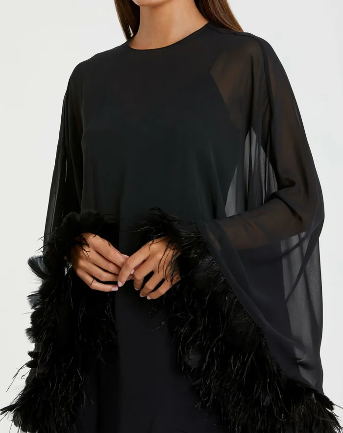 Cocktail Dresses Mac Duggal Women Trapeze Feather Trim Mini Dress Black