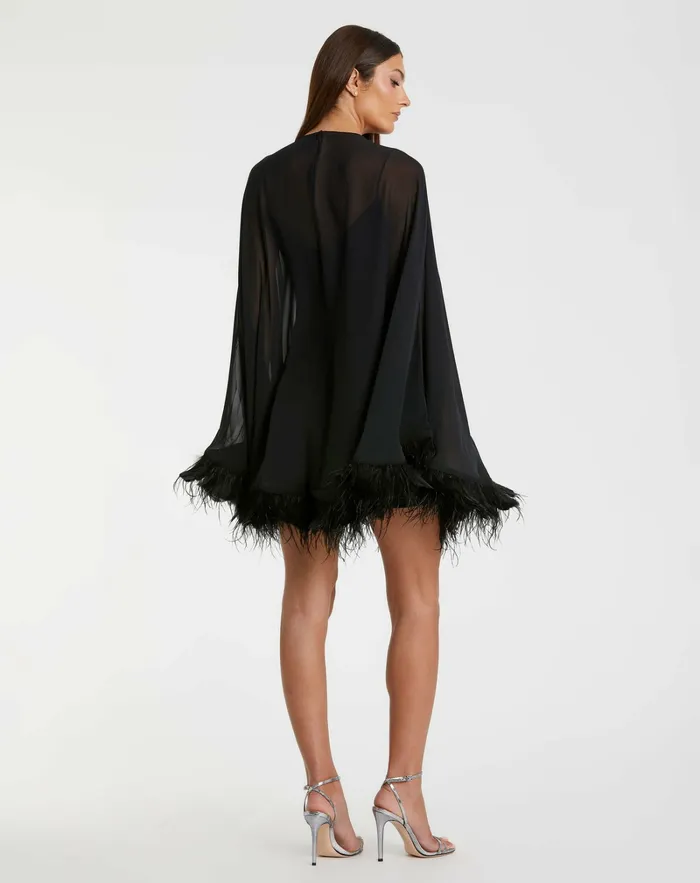 Cocktail Dresses Mac Duggal Women Trapeze Feather Trim Mini Dress Black