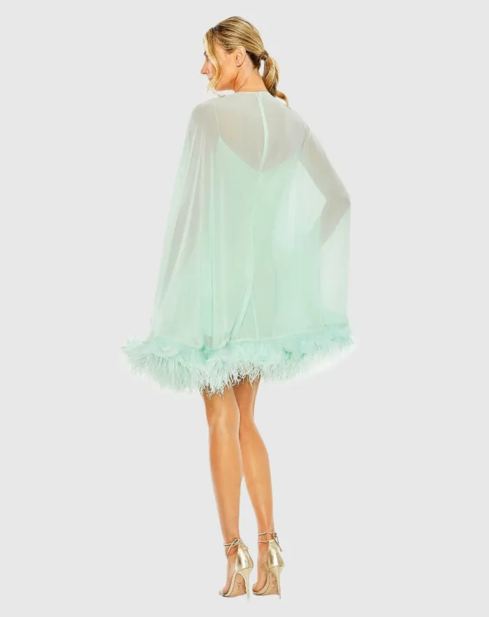 Cocktail Dresses Mac Duggal Women Trapeze Feather Trim Mini Dress Black