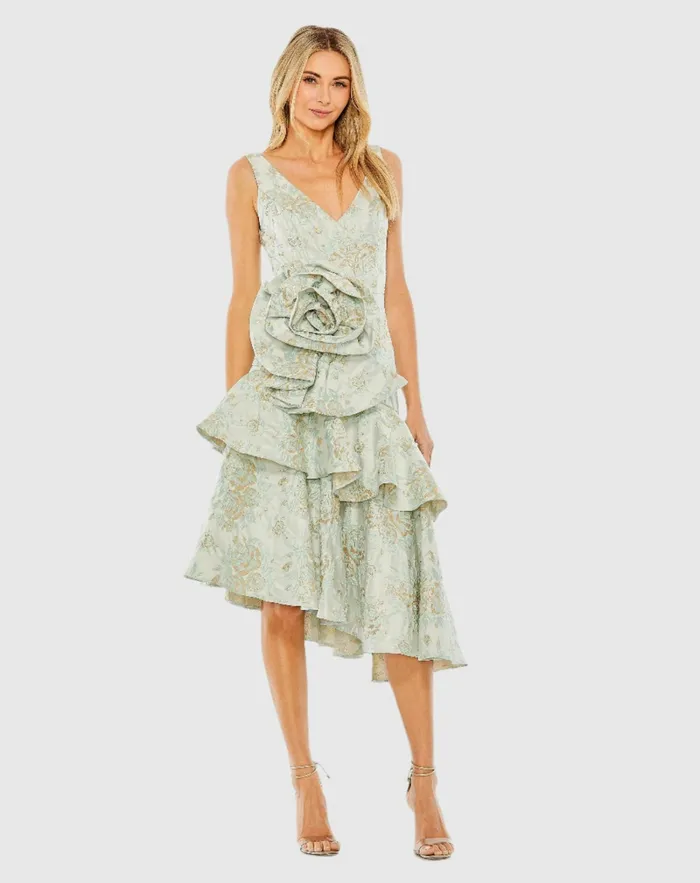 Cocktail Dresses Rose Detail Asymmetrical Brocade Dress French Blue Mac Duggal Women