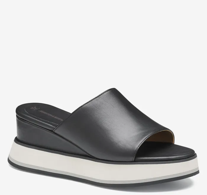Colleen Slide Black Nappa Leather Women Sandals Johnston and Murphy