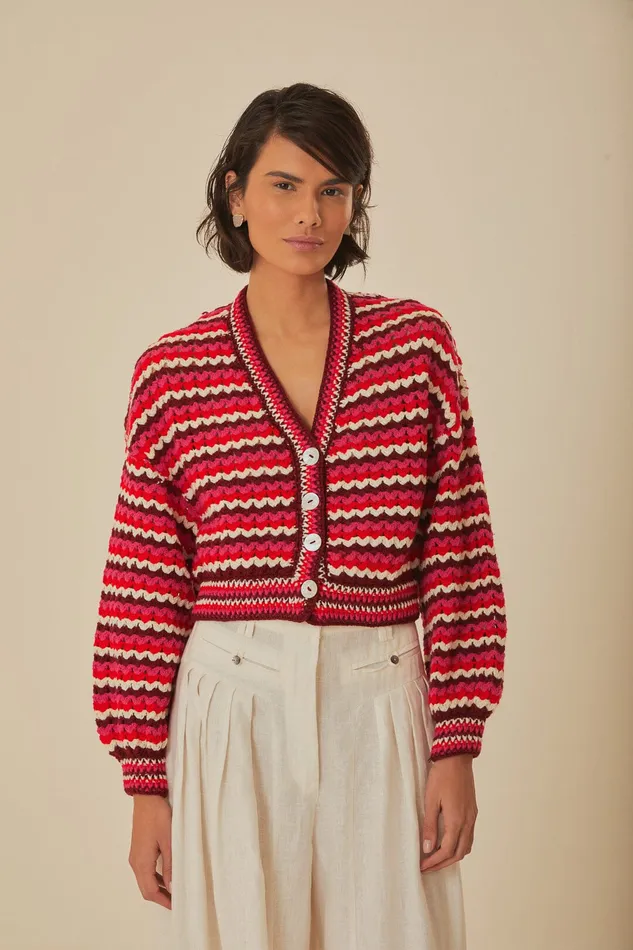Colorful Stripes Crochet Cardigan Women Farm Rio Cardigans
