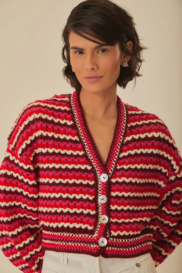 Colorful Stripes Crochet Cardigan Women Farm Rio Cardigans
