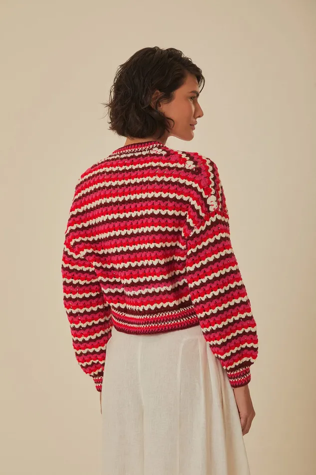 Colorful Stripes Crochet Cardigan Women Farm Rio Cardigans