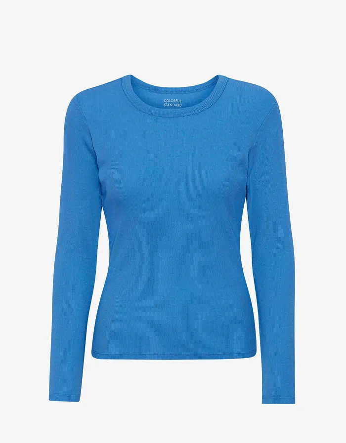 Colorfulstandard Women Organic Rib LS TShirt 8211 Pacific Blue Women TShirts