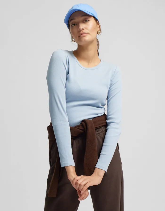 Colorfulstandard Women Organic Rib LS TShirt 8211 Pacific Blue Women TShirts