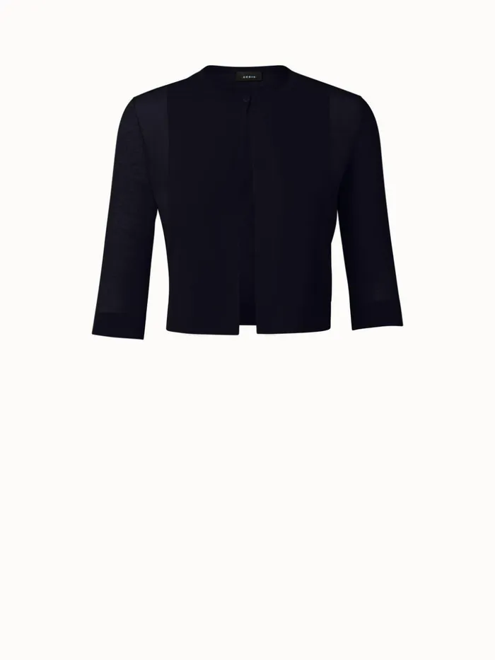 Cotton Blend Knit Cropped Cardigan Black Women Akris Knitwear