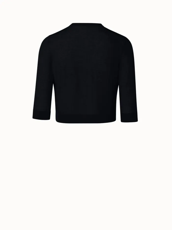 Cotton Blend Knit Cropped Cardigan Black Women Akris Knitwear