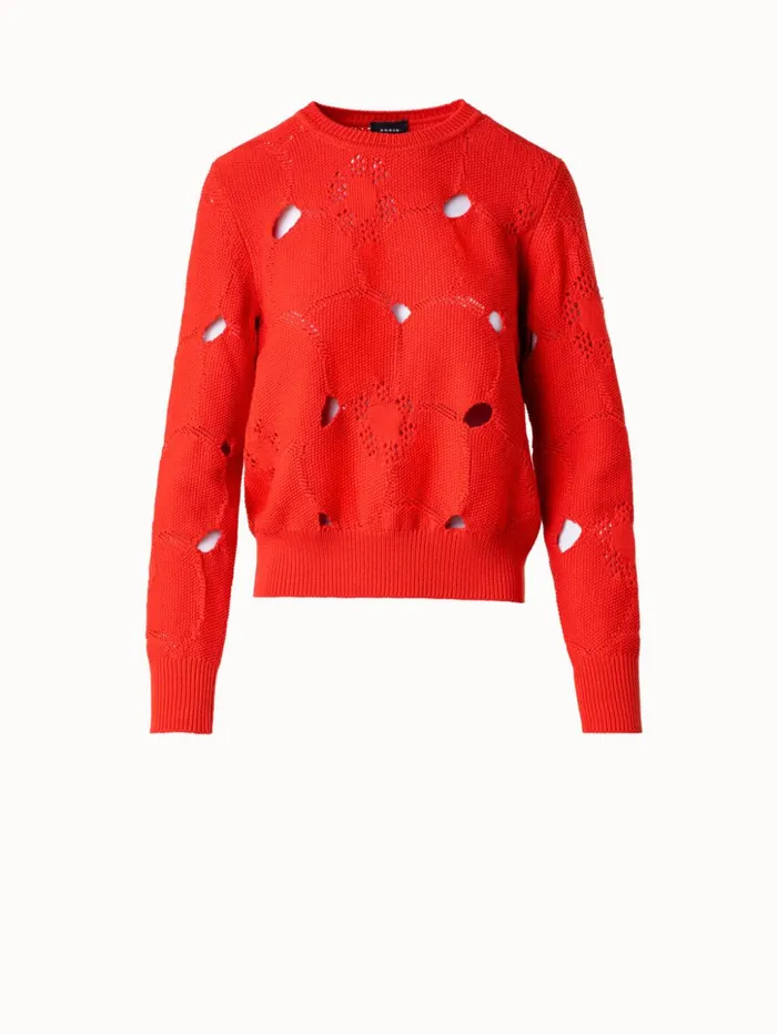 Cotton Stretch Knit Sweater With Anemones Jacquard Poppy Women Akris Knitwear