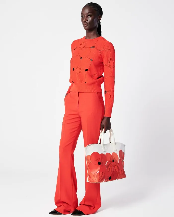 Cotton Stretch Knit Sweater With Anemones Jacquard Poppy Women Akris Knitwear