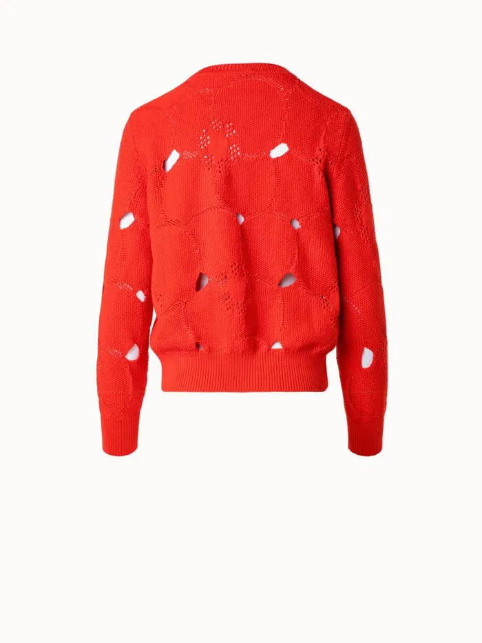Cotton Stretch Knit Sweater With Anemones Jacquard Poppy Women Akris Knitwear