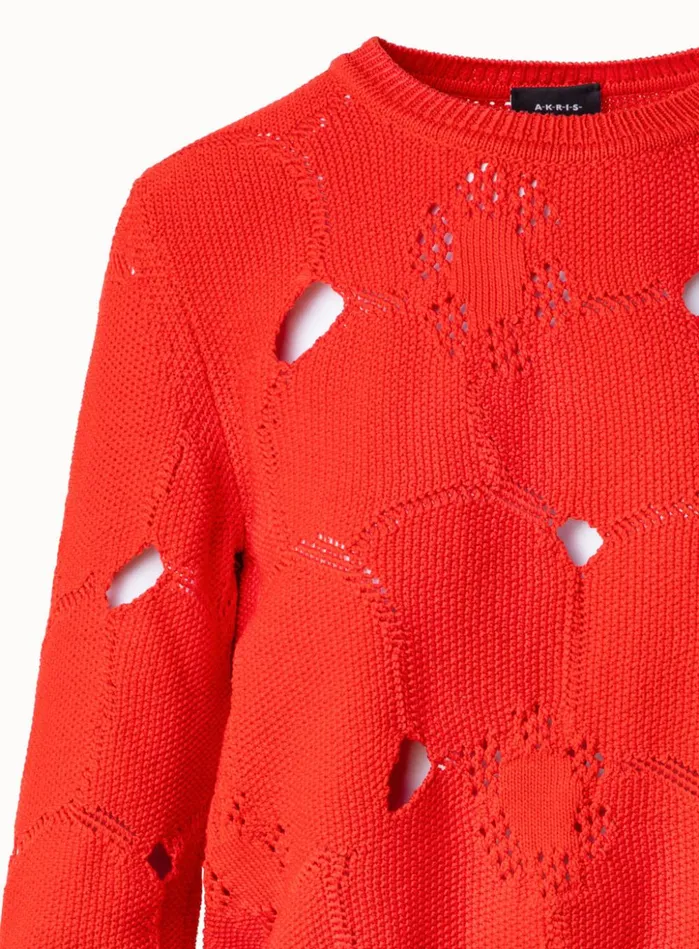 Cotton Stretch Knit Sweater With Anemones Jacquard Poppy Women Akris Knitwear