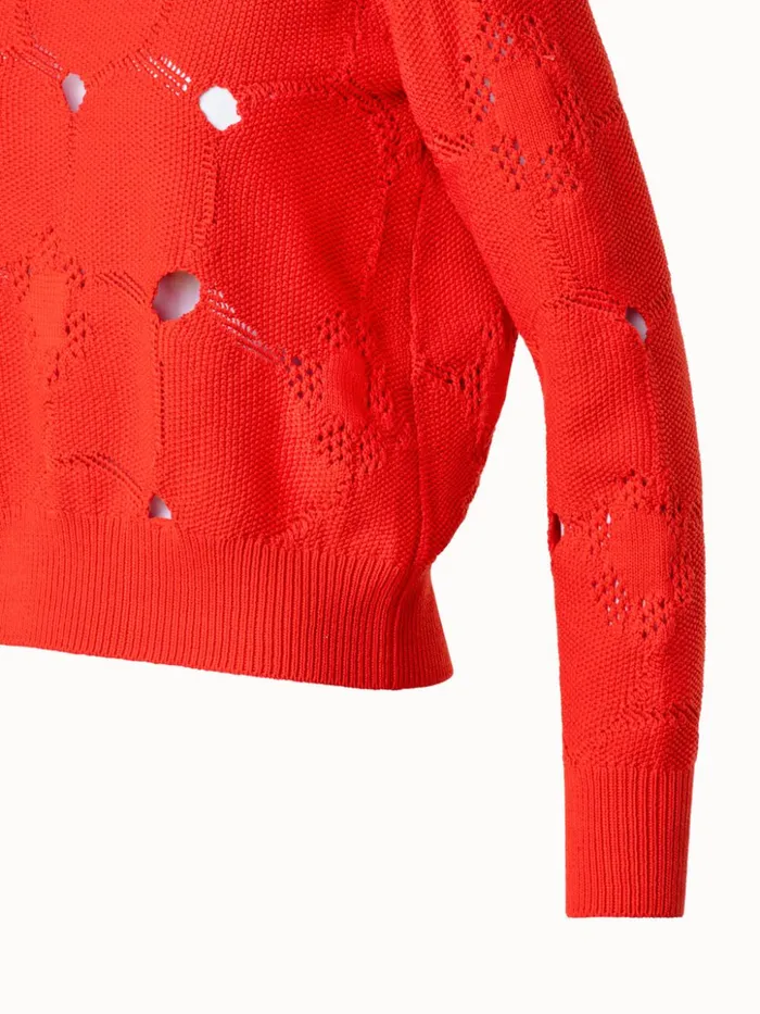 Cotton Stretch Knit Sweater With Anemones Jacquard Poppy Women Akris Knitwear