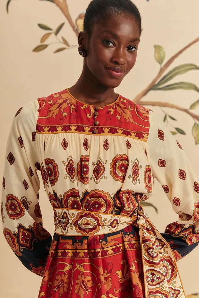 Cream Ainika Tiles Midi Dress Women Farm Rio Midi Dresses