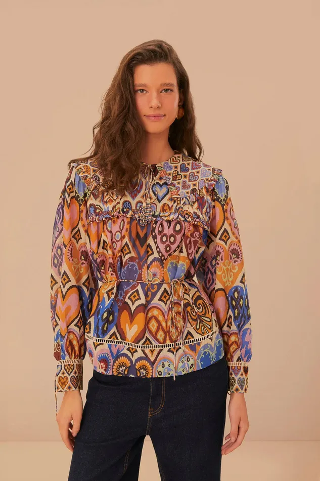 Cream Hearts Ikat Blouse Women Farm Rio Blouses