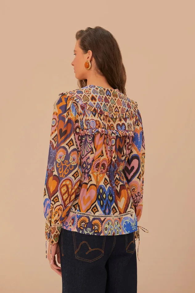 Cream Hearts Ikat Blouse Women Farm Rio Blouses