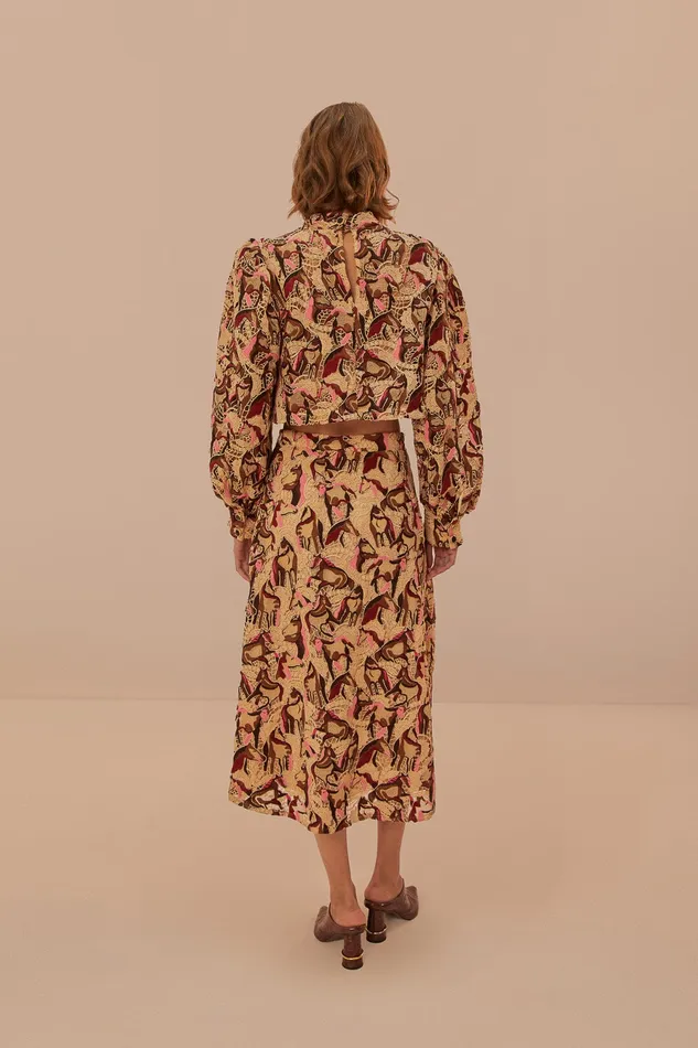 Cream Horses Guipure Midi Skirt Women Farm Rio Skirts
