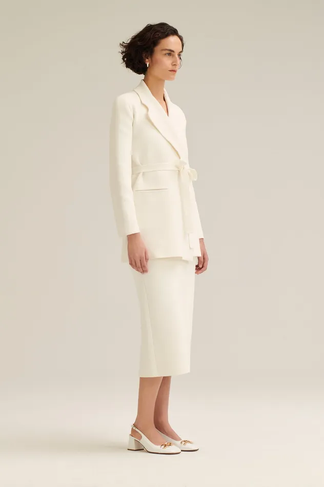 CREPE KNIT LOOSE TAILORED JACKET CREAM Jackets Scanlan Theodore Women CREPE KNIT LOOSE TAILORED JACKET CREAM Jackets Scanlan Theodore Women