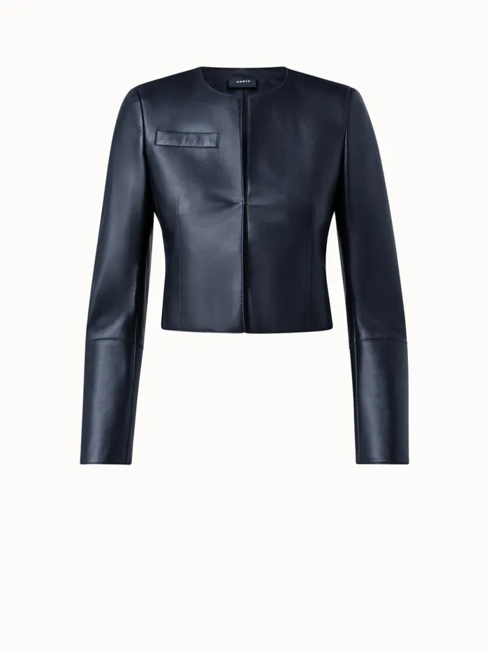 Cropped Lamb Nappa Leather Jacket Aquamarine Women Akris Jackets