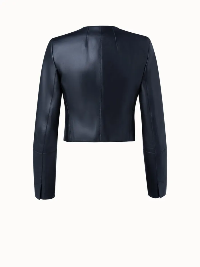 Cropped Lamb Nappa Leather Jacket Aquamarine Women Akris Jackets