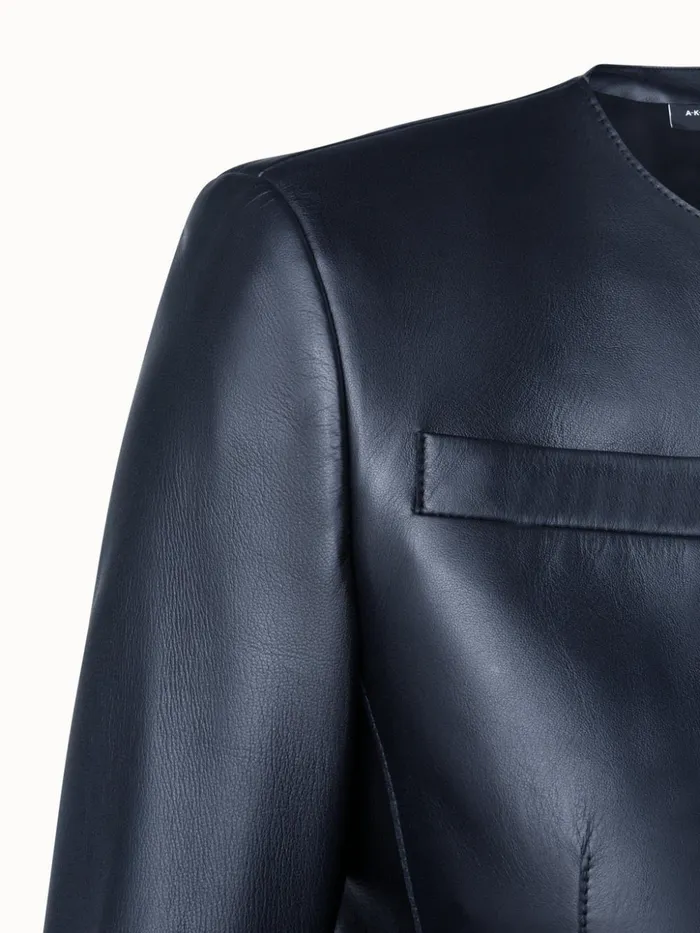 Cropped Lamb Nappa Leather Jacket Aquamarine Women Akris Jackets