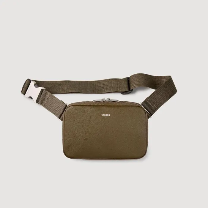 Crossbody Bags Men SANDRO Small Recycled Leather Bag Olive Green