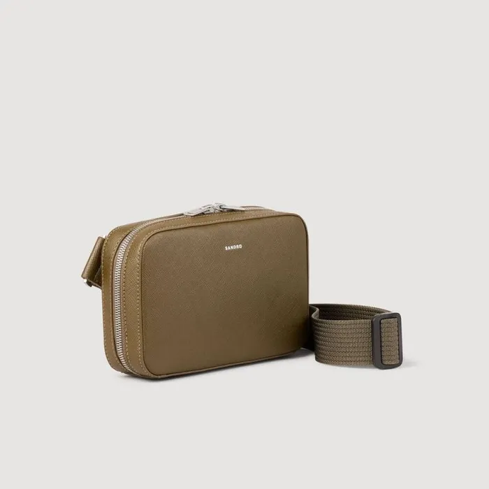 Crossbody Bags Men SANDRO Small Recycled Leather Bag Olive Green