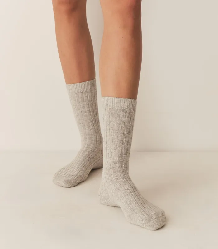 DEN Collgien Merino Cashmere Ribbed Crew Socks Gris Clair Women Socks and Tights