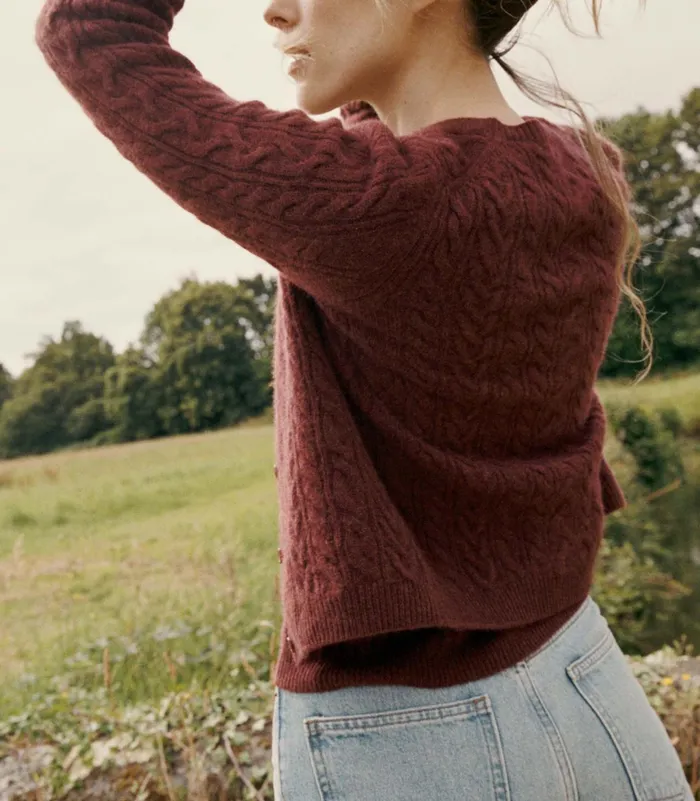DEN Dana Cable Cashmere Cardigan Dark Garnet Women Knitwear DEN Dana Cable Cashmere Cardigan Dark Garnet Women Knitwear