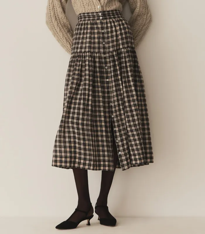 DEN Fabienne Skirt Navy Countryside Plaid Women Skirts