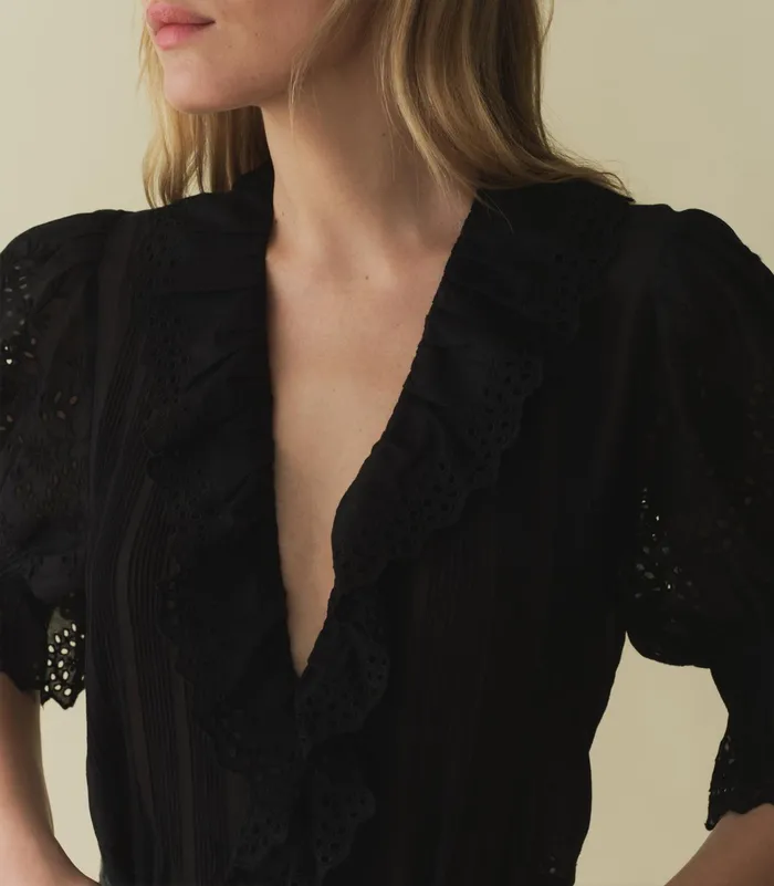 DEN Henri Top Black Eyelet Women Tops