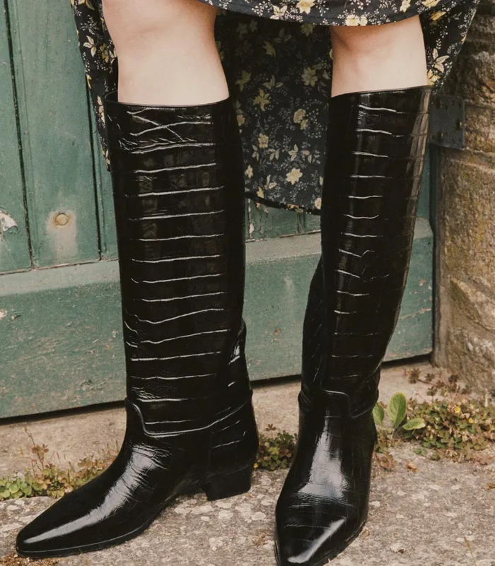 DEN Riviera Boot Black Faux Croc Women Shoes