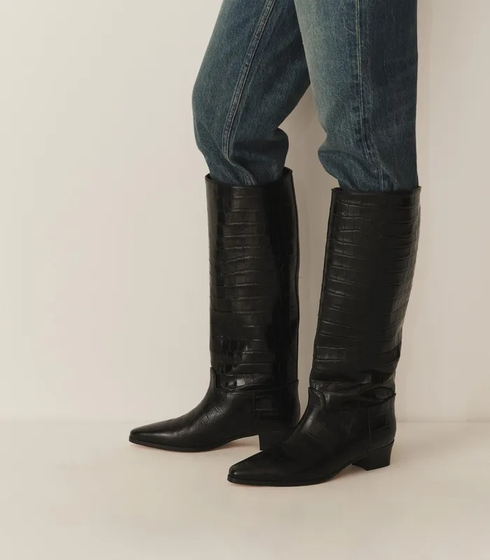DEN Riviera Boot Black Faux Croc Women Shoes