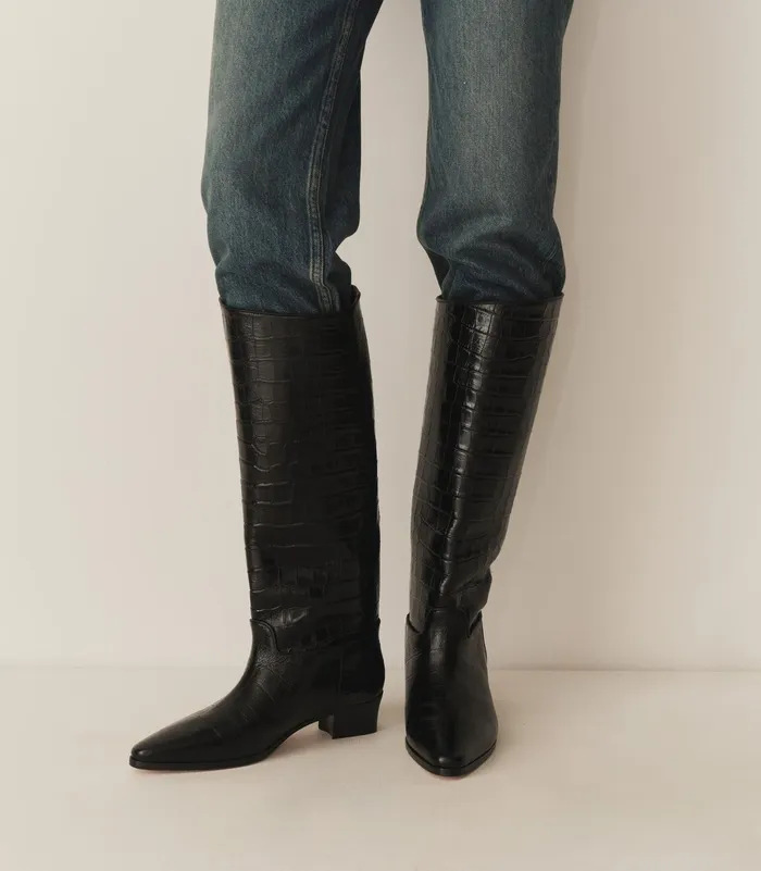 DEN Riviera Boot Black Faux Croc Women Shoes