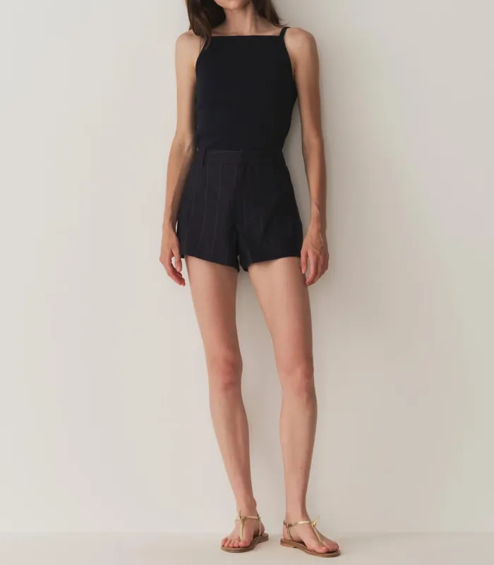DEN Yvaine Short Navy Pinstripe Women Pants and Shorts