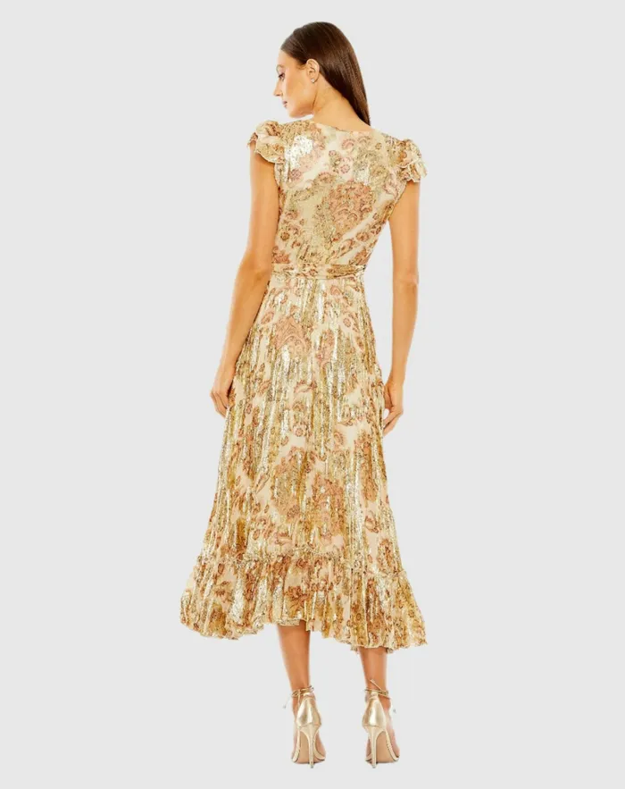 Daytime Dresses Flutter Sleeve Floral Wrap Dress Cream Multi Mac Duggal Women