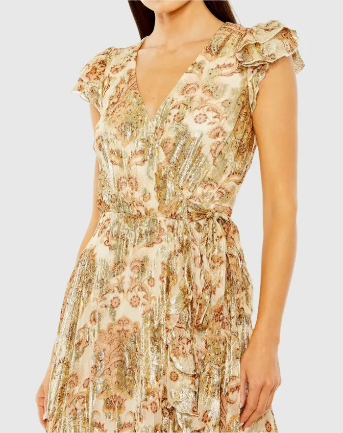 Daytime Dresses Flutter Sleeve Floral Wrap Dress Cream Multi Mac Duggal Women