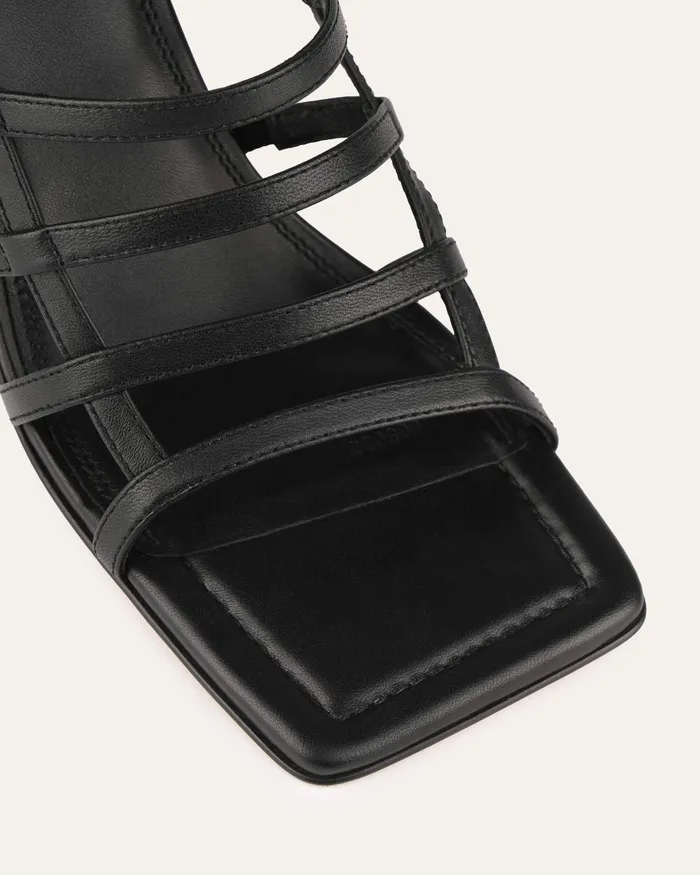 Delia high heel sandals black leather HIGH SANDALS jomercer Women