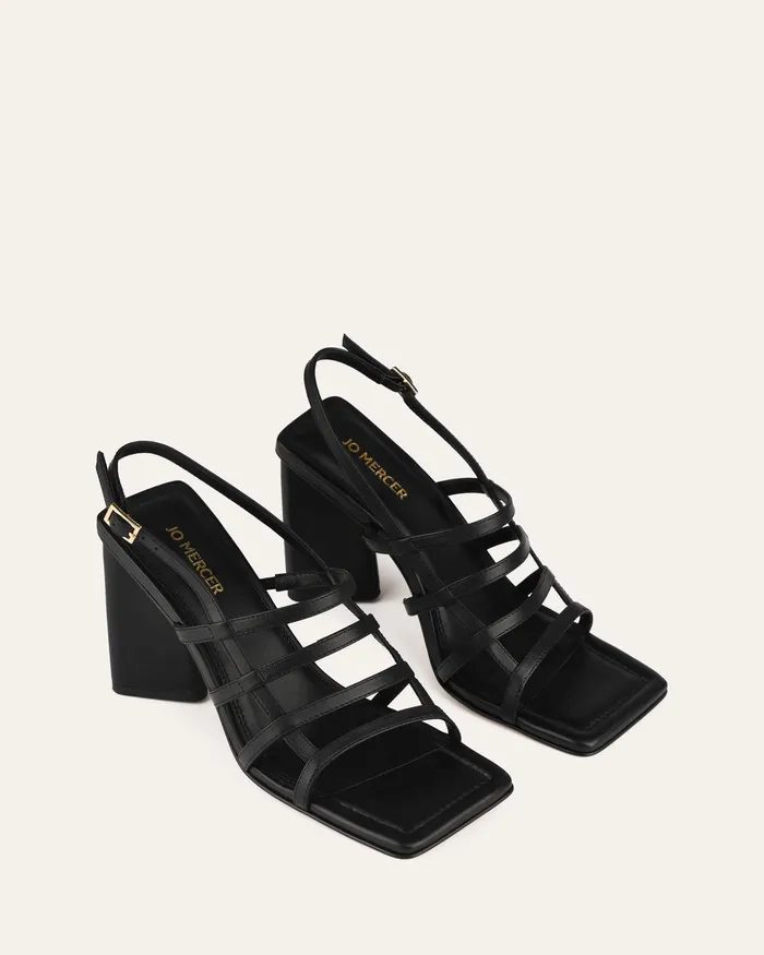 Delia high heel sandals black leather HIGH SANDALS jomercer Women