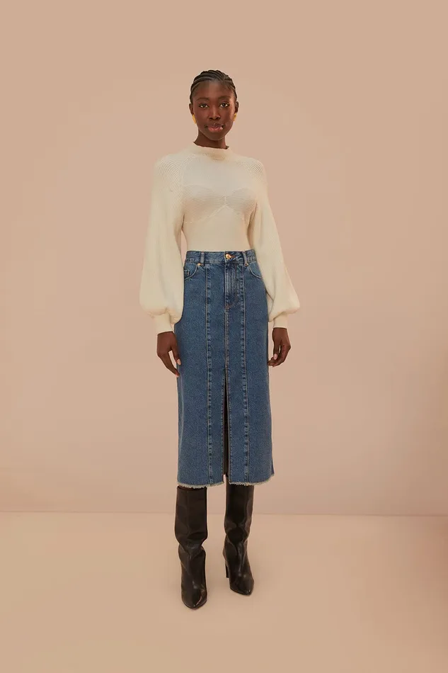 Denim Low Waist Midi Skirt Women Farm Rio Skirts