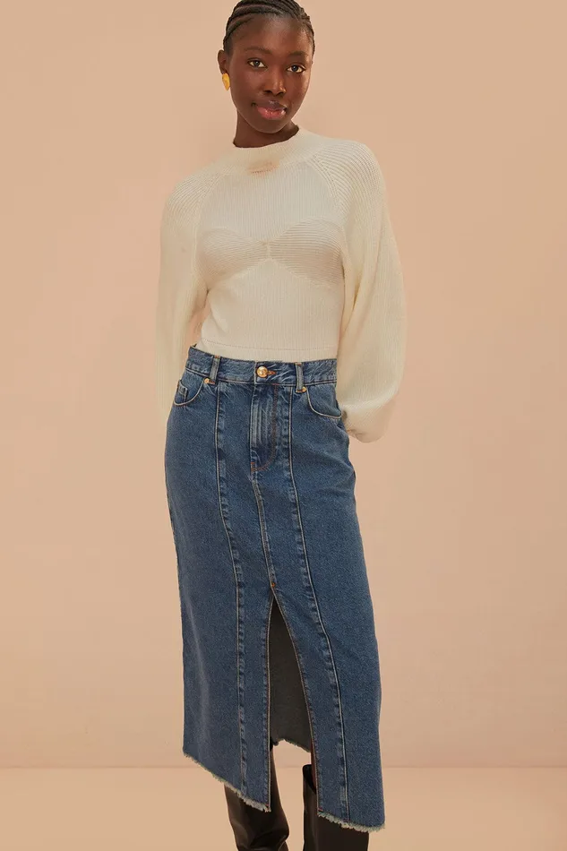 Denim Low Waist Midi Skirt Women Farm Rio Skirts
