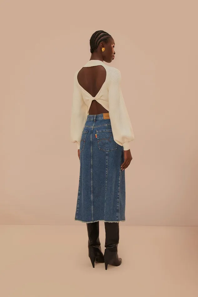 Denim Low Waist Midi Skirt Women Farm Rio Skirts