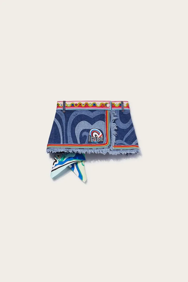 Denim Women PUCCI MarmoPrint Embellished Denim Mini Skirt